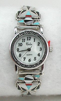 Native American Indian Jewelry; Zuni Sterling Silver Watch 