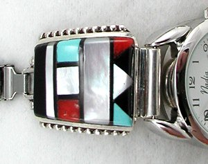 Native American Indian Jewelry; Zuni Sterling Silver Watch 