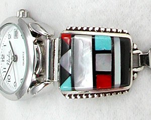 Native American Indian Jewelry; Zuni Sterling Silver Watch 