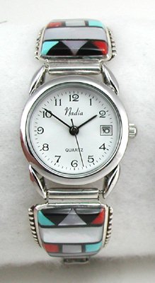 Native American Indian Jewelry; Zuni Sterling Silver Watch 
