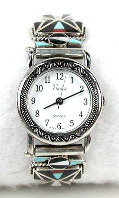 Native American Indian Jewelry; Zuni Sterling Silver Watch 
