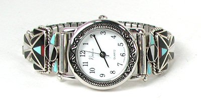 Native American Indian Jewelry; Zuni Sterling Silver Watch 