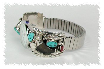Hand made Native American Indian Jewelry; Navajo Sterling Silver Watch