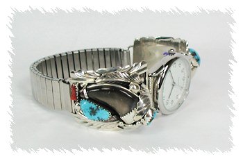 Hand made Native American Indian Jewelry; Navajo Sterling Silver Watch