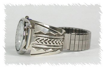 Hand made Native American Indian Jewelry; Navajo Sterling Silver Watch