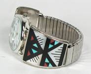 Hand made Native American Indian Jewelry; Navajo Sterling Silver watch  bracelet