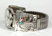 Hand made Native American Indian Jewelry; Navajo Sterling Silver watch bracelet