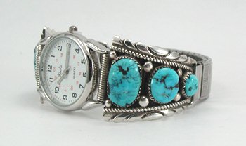Hand made Native American Indian Jewelry; Zuni Sterling Silver Watch