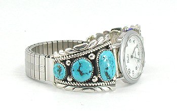 Hand made Native American Indian Jewelry; Zuni Sterling Silver Watch