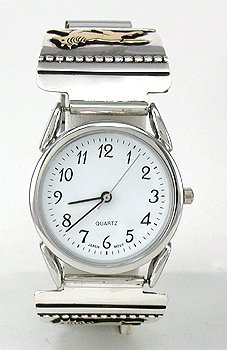  Native American Indian Jewelry; Navajo Sterling Silver Gold Watch