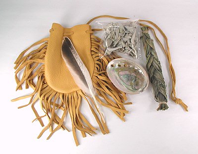 Native American Indian Sacred Smoke Bowl Blessing Smudge Kit