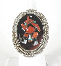 vintage Zuni sterling silver and stone inlay Mudhead Kachina ring size 9 1/2 by Augustine and Rosalie Pinto