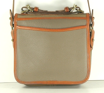 Authentic Dooney and Bourke All Weather Leather R703 Vintage Square Carrier in Taupe and British Tan