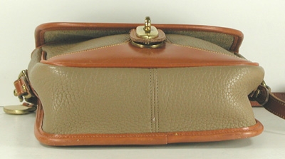 Authentic Dooney and Bourke All Weather Leather R703 Vintage Square Carrier in Taupe and British Tan