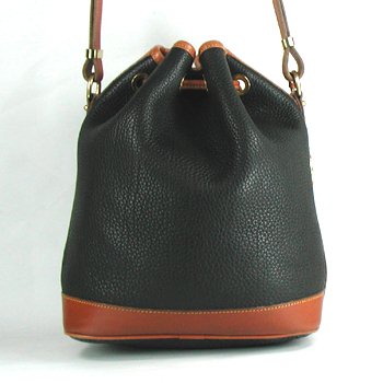 Authentic Dooney & B ourke All Weather Leather Vintage Drawstring Bag in black and British tan