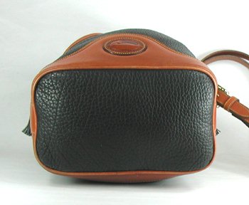 Authentic Dooney & B ourke All Weather Leather Vintage Drawstring Bag in black and British tan