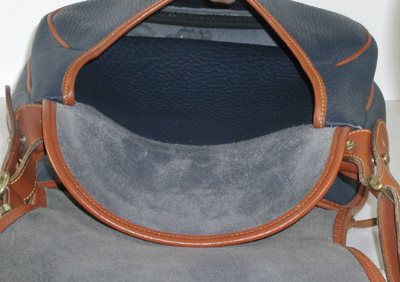 Authentic Dooney and Bourke All Weather Leather Horseshoe Shoulder Bag R57 Air Force Blue and British Tan