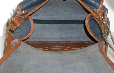 Authentic Dooney and Bourke All Weather Leather Horseshoe Shoulder Bag R57 Air Force Blue and British Tan