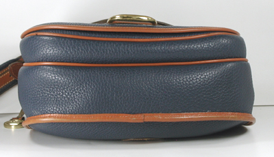 Authentic Dooney and Bourke All Weather Leather Horseshoe Shoulder Bag R57 Air Force Blue and British Tan
