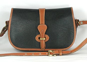 Authentic Dooney and Bourke All Weather Leather Over and Under Bag black and British tan