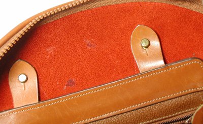 Authentic Dooney and Bourke All Weather Leather Large Norfolk Case red and Brithish tan