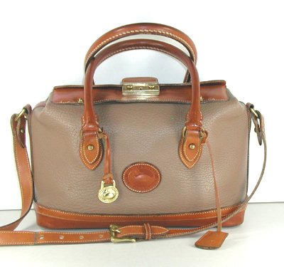 Authentic Dooney and Bourke All Weather Leather Hand-Fitted Satchel Doctor Bag taupe