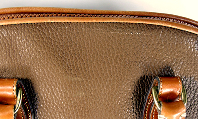 Authentic Dooney and Bourke All Weather Leather Large Norfolk Case Dark Taupe and Brithish tan