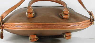 Authentic Dooney and Bourke All Weather Leather Large Norfolk Case Dark Taupe and Brithish tan