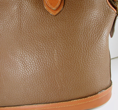 Authentic Dooney and Bourke All Weather Leather Large Norfolk Case Dark Taupe and Brithish tan