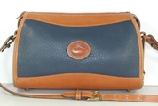 Authentic Dooney and Bourke All Weather Leather Classic ZipTop in Air Force Blue and British Tan