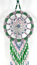 Authentic Native American Dreamcatcher 2 1/4 inch beaded pink and green from Lakota Visions
