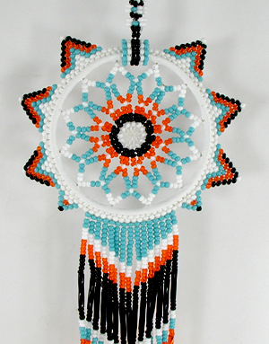Authentic Native American Dreamcatcher 2 1/4 inch beaded blue and orange from Lakota Visions