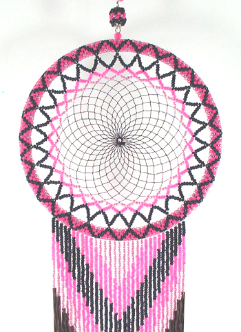 Authentic Native American Dreamcatcher 2 1/4 inch beaded pink and navy blue from Lakota Visions