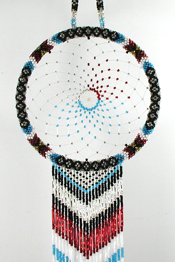 Authentic Native American Dreamcatcher 2 1/4 inch beaded red, white and blue from Lakota Visions