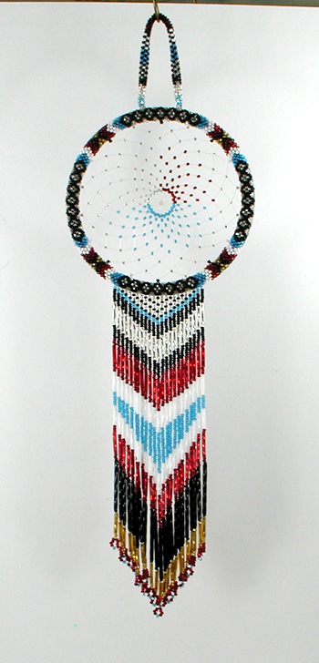 Authentic Native American Dreamcatcher 2 1/4 inch beaded red, white and blue from Lakota Visions