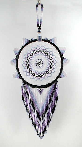 Authentic Native American Dreamcatcher 6 1/4 inch beaded lavendar and black by South Dakota Lakota