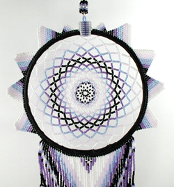 Authentic Native American Dreamcatcher 6 1/4 inch beaded lavendar and black by South Dakota Lakota