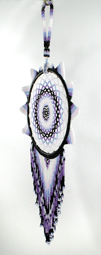Authentic Native American Dreamcatcher 6 1/4 inch beaded lavendar and black by South Dakota Lakota