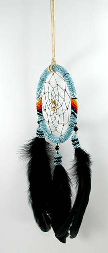 Authentic Native American Dreamcatcher 4 1/2 inch beaded with feathers ...