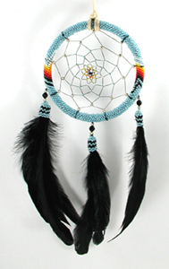 Authentic Native American Dreamcatcher 4 1/2 inch beaded with feathers from Lakota Visions