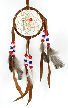 Authentic Native American Dreamcatcher 3 inch with red, white and blue bead and feathers from Lakota Visions