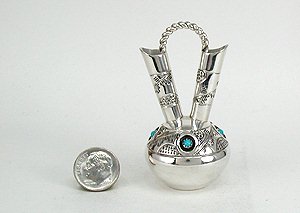 Authentic Native American sterling silver and Turquoise Miniature Wedding Vase by Navajo artist Wesley Whitman