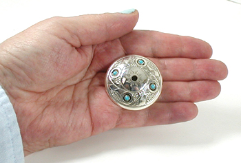 Authentic Native American sterling silver and turquoise seed pot by Navajo artist Wesley Whitman