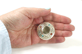 Authentic Native American sterling silver and Turquoise and Coral Salt Cellar by Navajo artist Wesley Whitman