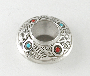 Authentic Native American sterling silver and Turquoise and Coral Salt Cellar by Navajo artist Wesley Whitman