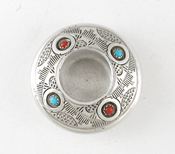 Authentic Native American sterling silver and Turquoise and Coral Salt Cellar by Navajo artist Wesley Whitman