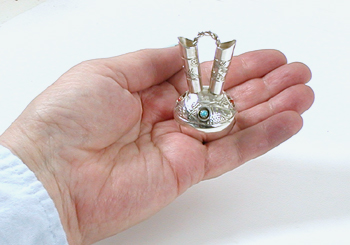 Authentic Native American sterling silver and Turquoise Miniature Wedding Vase by Navajo artist Wesley Whitman