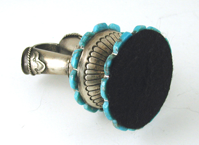 Authentic Native American antiqued sterling silver and Turquoise Miniature Wedding Vase by Navajo artisan Wilford Begay