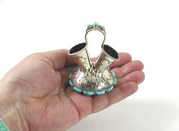 Authentic Native American sterling silver and Turquoise Miniature Wedding Vase by Navajo artisan Wilford Begay