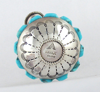 Authentic Native American sterling silver and Turquoise Miniature Wedding Vase by Navajo artisan Wilford Begay